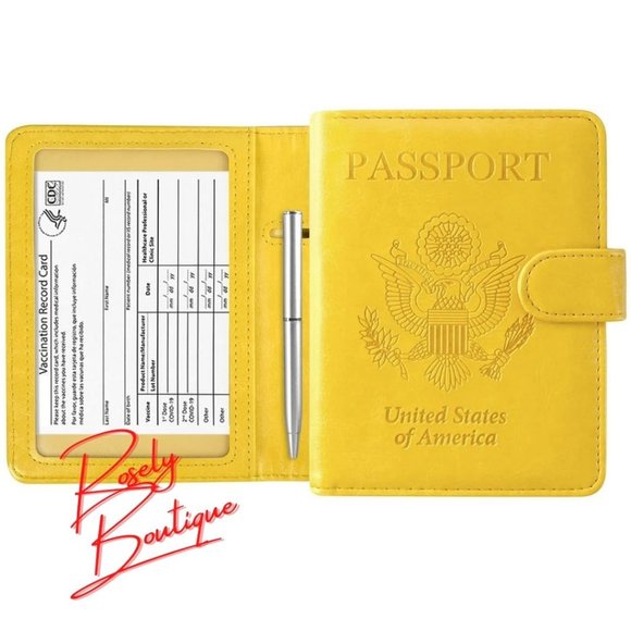 Brand New Yellow Magnetic Passport Holder with Vaccination Card Window Slot - Picture 1 of 4